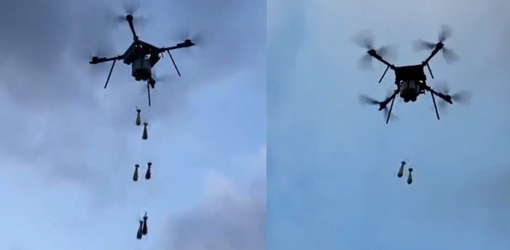 Drone lanzando 6 morteros de 81 mm